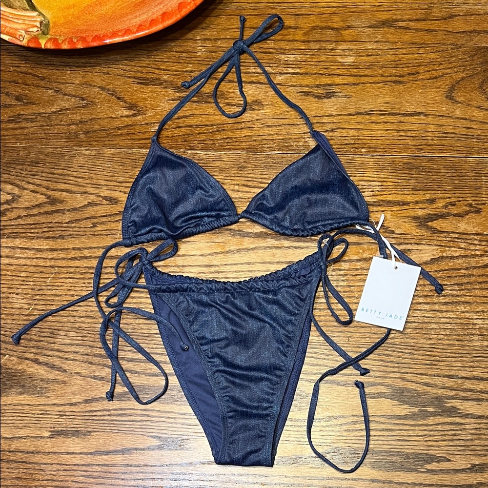 NWT Betty Jade  Denim look Navy Bikini Set